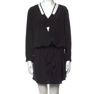 MASON 100% Silk Black Drawstring Mini Shift Dress with Cutout Detail Size 0 (XS)